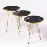 Modern 3-Piece Nesting Coffee Table Set – High-Gloss Round Accent Tables with Sturdy Metal Legs
